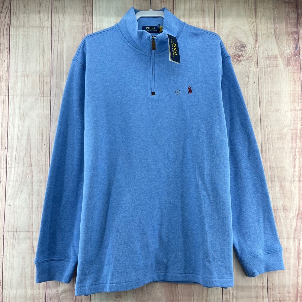 Polo Ralph Lauren Men's Blue Cotton Quarter Zip Pullover Sweatshirt‎ Size XXL